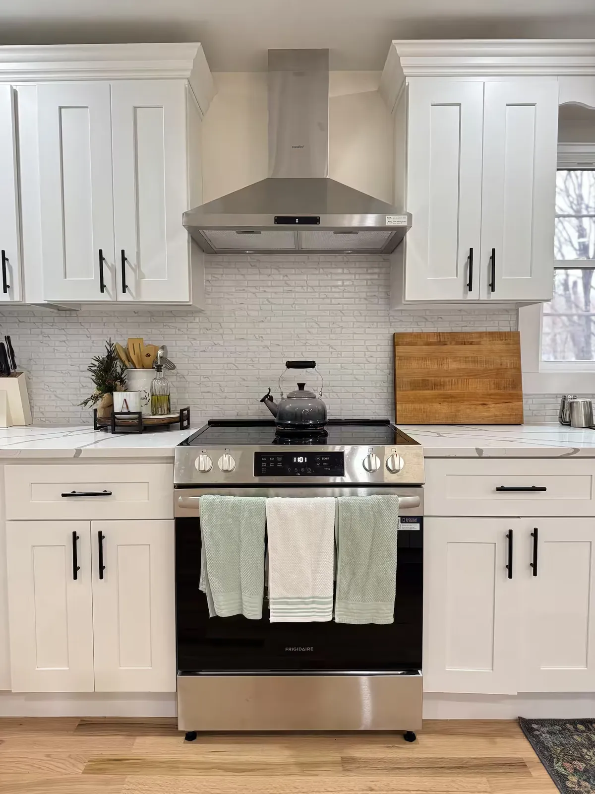 Stainless range and hood in the chef's kitchen